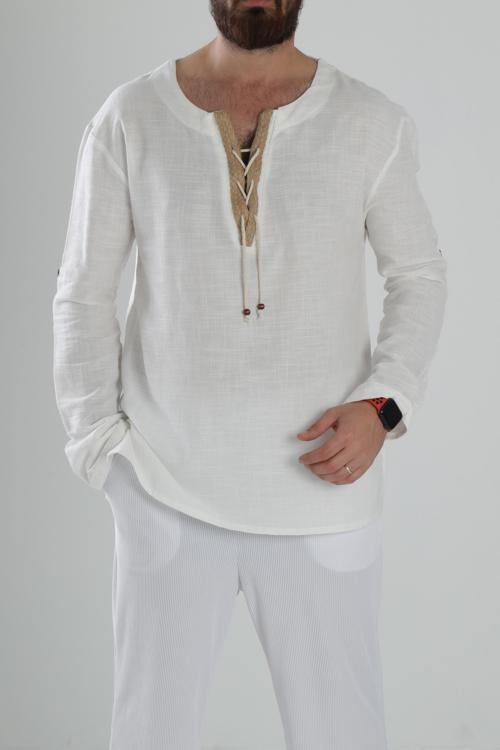 Tasarım İpli Beyaz T-Shirt