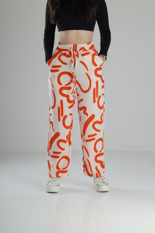 Etnik Desenli Turuncu Baggy Pantolon