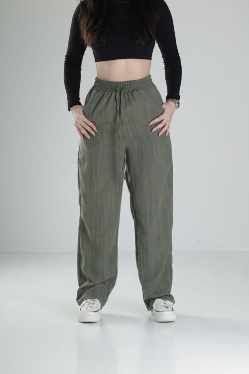Aerobin Keten Kumaş Yeşil Baggy Pantolon