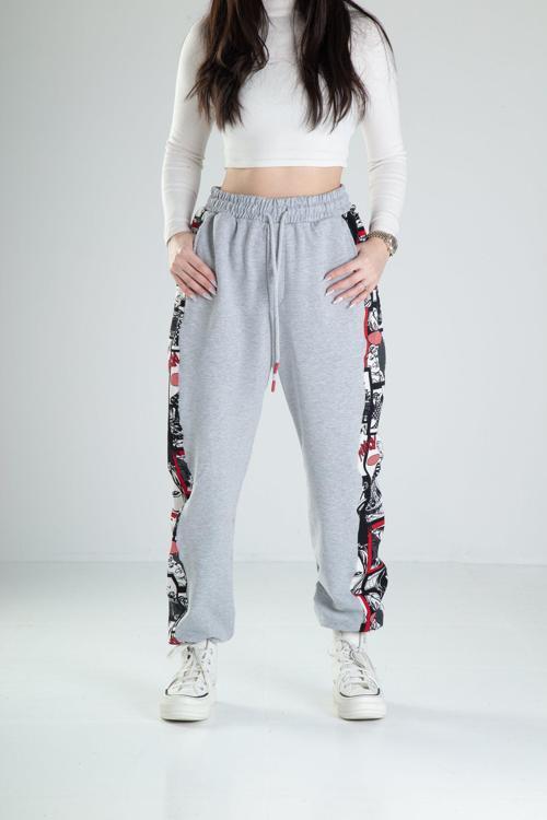 Çizgi Roman Desenli Gri Jogger