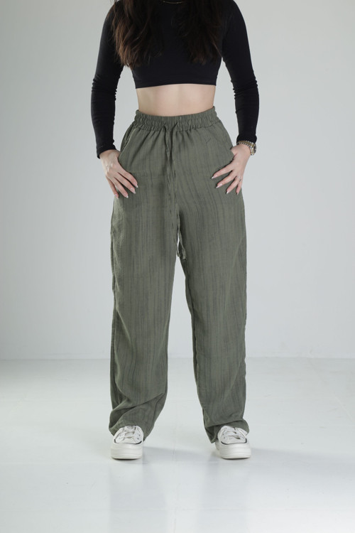 Aerobin Keten Kumaş Yeşil Baggy Pantolon