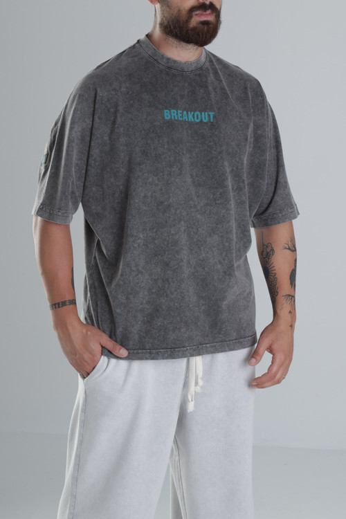 Breakout Yıkamalı Antrasit Oversize Tasarım T-Shirt