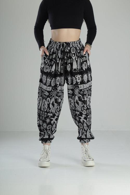 Etnik Desenli Pileli Jogger Pantolon