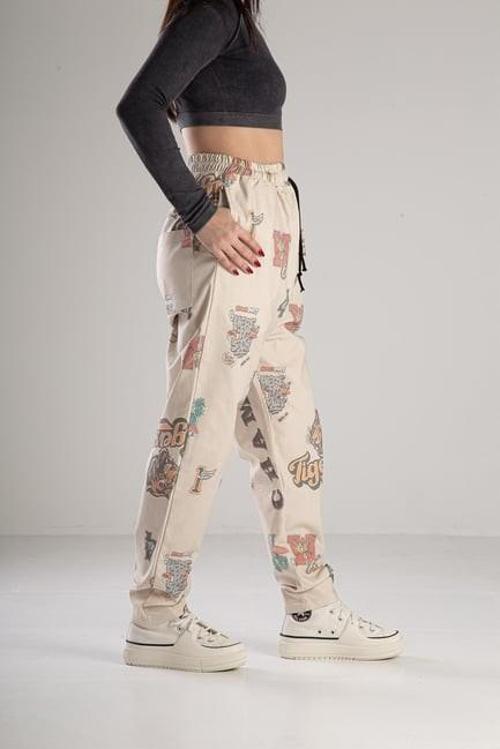 Tiger Desenli Gabardin Jogger Pantolon