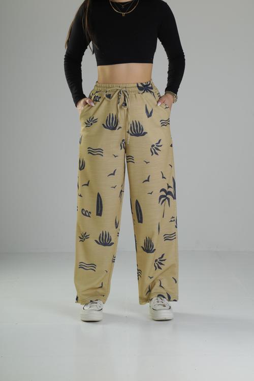 Ağaç Desenli Sarı Baggy Pantolon