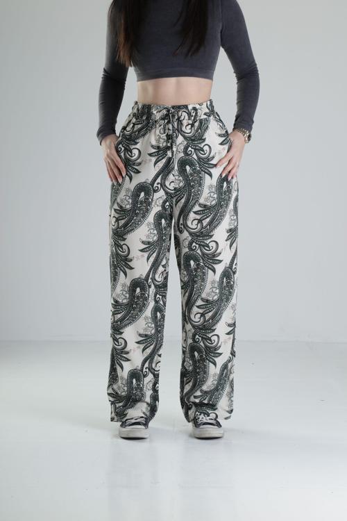 Yeşil Yaprak Desenli Baggy Pantolon