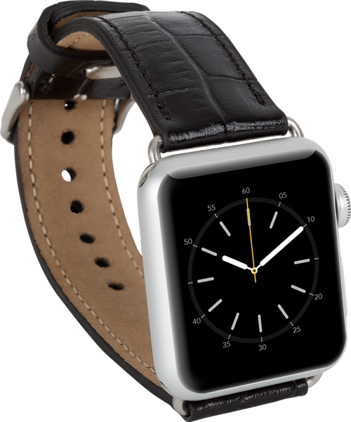 Apple Watch Uyumlu Deri Kordon 42-44-45mm Kroko Siyah