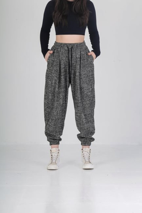 Nokta Desenli Pileli Jogger Pantolon