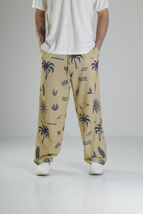 Ağaç Desenli Sarı Baggy Pantolon