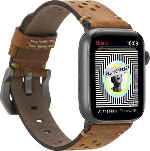 Apple Watch Uyumlu Deri Kordon Vigo 42-44-45mm G19 Taba