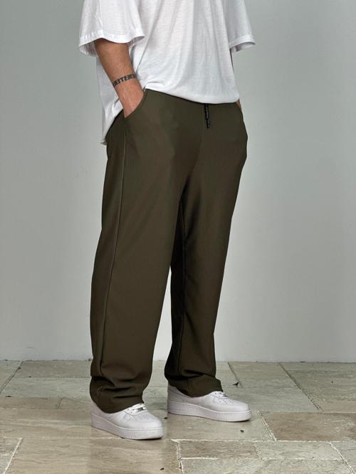 Fitilli Kumaş Haki Baggy Pantolon