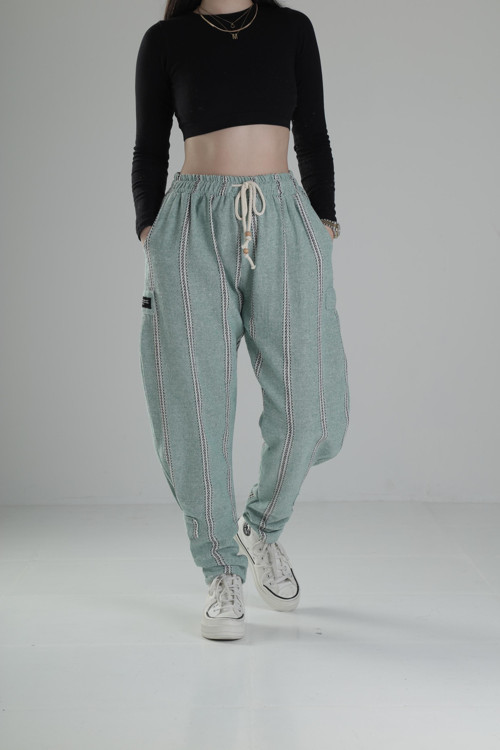 Yeşil Hazer Keten Jogger Pantolon