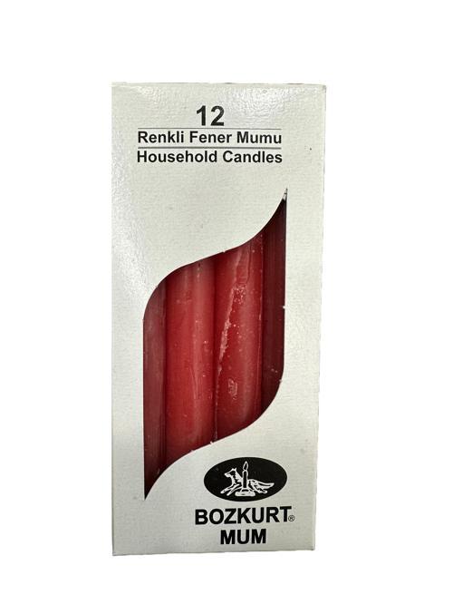 Bozkurt Konik Şamdan Mum Fener Mumu - Kırmızı - 14 Cm. - 12 Adetlik Paket