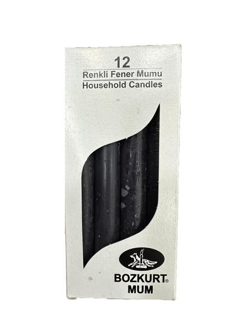 Bozkurt Konik Şamdan Mum Fener Mumu - Siyah - 14 Cm. - 12 Adetlik Paket