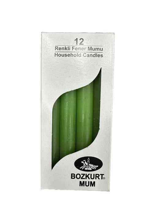 Bozkurt Konik Şamdan Mum Fener Mumu - Yeşil - 14 Cm. - 12 Adetlik Paket