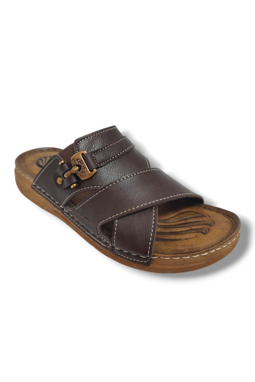 M244-0105 Deri Anatomik Fashion Tokalı Erkek Terlik
