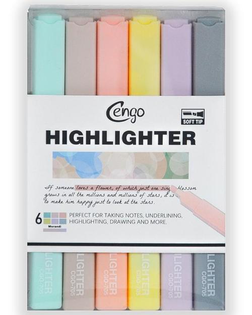 Kare Tipi Highlighter Fosforlu Kalem Morandi Renkler 6lı Set CGO705