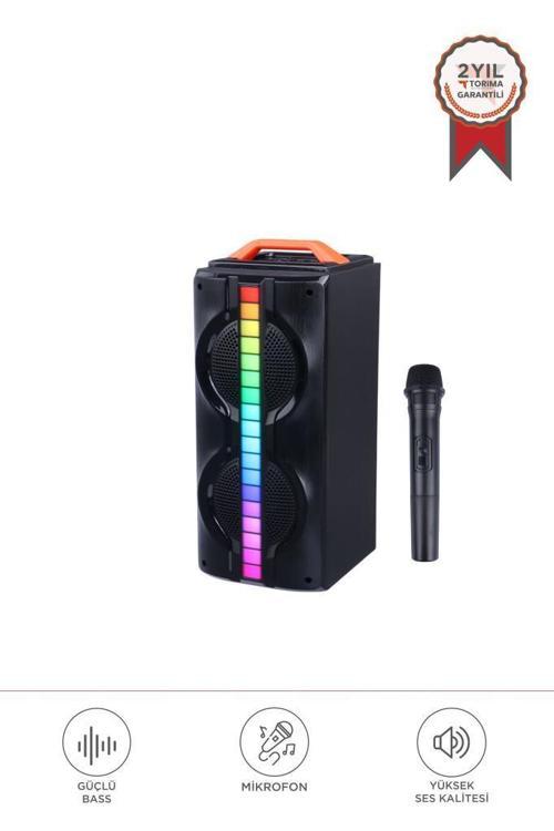 KTS-1790 Siyah Mikrofonlu RGB Ledli Taşınabilir Bluetooth Hoparlör Parti Speaker