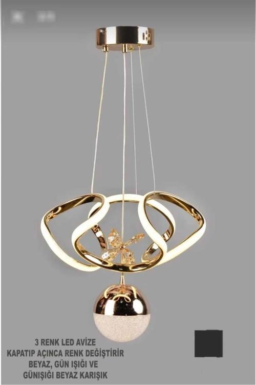 Dron Avize - Rose Gold 3 Renk Led’Li Taç Lı Modern  Led Avize Aydınlatması