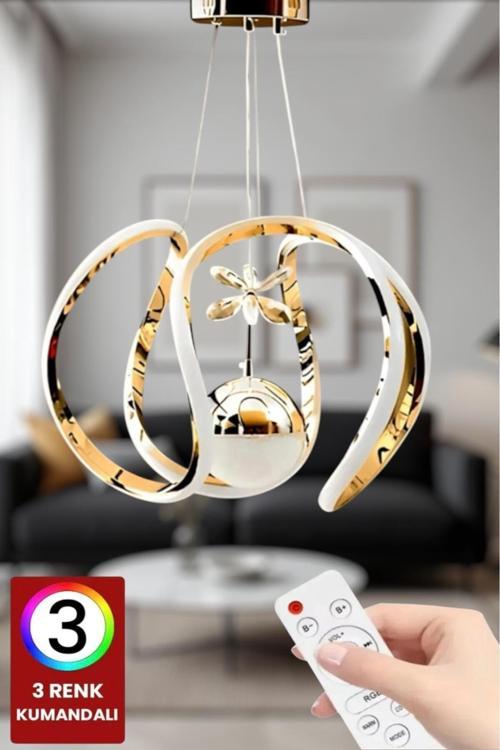 Kumandalı Led Avize Toplu Damla 3 Renk Gold (Salon,Oturma Odası,Yatak Odası)