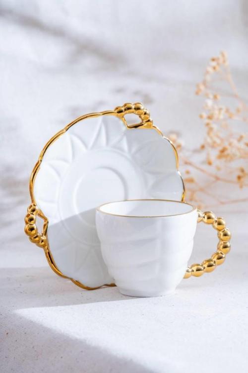 Daısy 6 Kişilik Porselen Kahve Fincan Takımı Gold 7515
