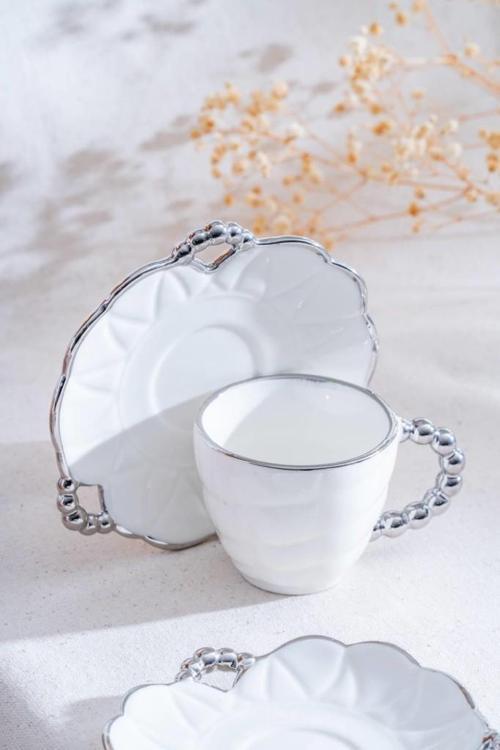 Daısy 6 Kişilik Porselen Kahve Fincan Takımı Silver 7515