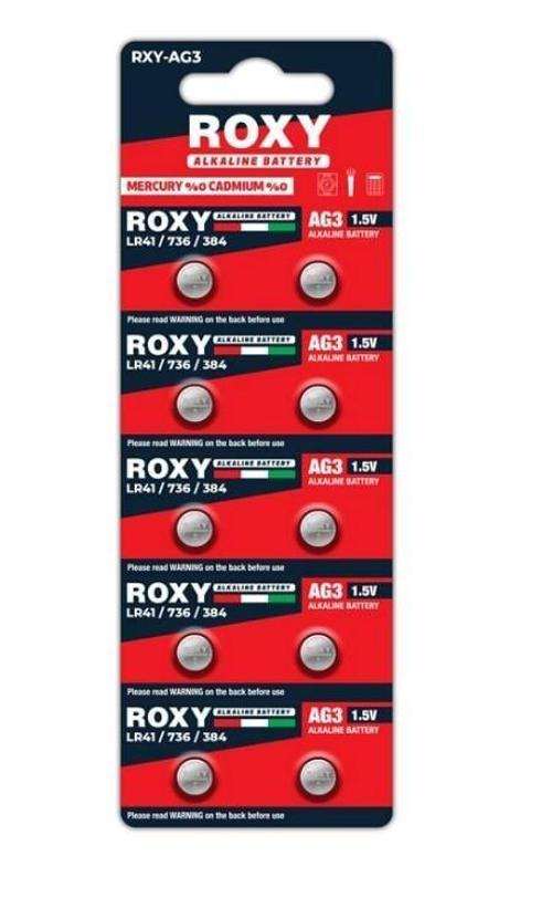 Roxy RXY-AG3 LR41 736 384 Alkalin Pil 10 Lu Paket Düğme Pil 1.5 Volt