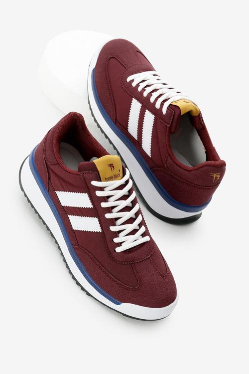 Unisex Bordo Termo Taban Çift Şeritli Bağcıklı Spor Ayakkabı