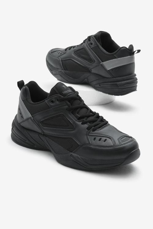 Unisex Siyah Poli Taban Yüksek Taban Bağcıklı Spor Ayakkabı