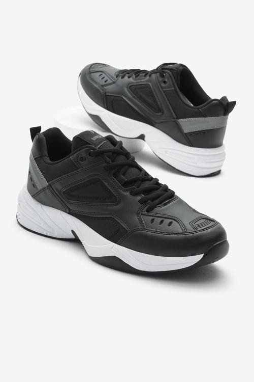 Unisex Siyah Beyaz Poli Taban Yüksek Taban Bağcıklı Spor Ayakkabı