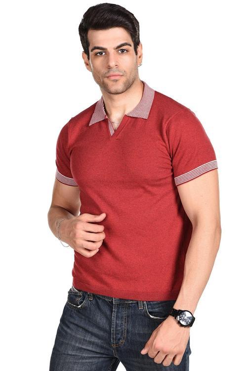 Kırmızı Erkek Penye Pamuklu Polo Yaka Kısa Kollu Yazlık Triko M