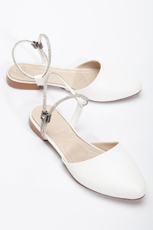 Kadın Beyaz Taş Halat Detaylı Babet