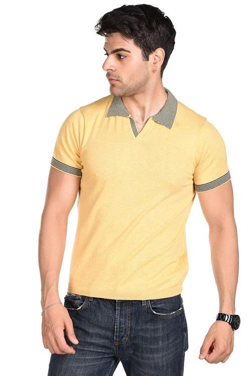 Sarı Erkek Penye Pamuklu Polo Yaka Kısa Kollu Yazlık Triko M