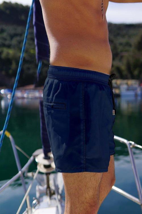 Erkek Lacivert Hızlı Kuruyan Kumaş Tek Arka Cepli Standart Boy Mayo Deniz Şortu 350-L