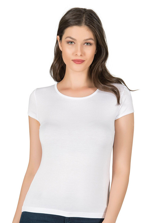 Kadın Premium Yumuşak Rahat Kumaş Viskon Bisiklet Yaka Kısa Kollu Örme T-Shirt