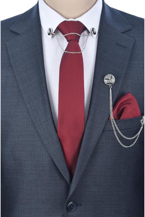 Erkek Koyu Lacivert Çift Düğme Çift Yırtmaç Regular Kesim 2' li Takım Elbise 2300375