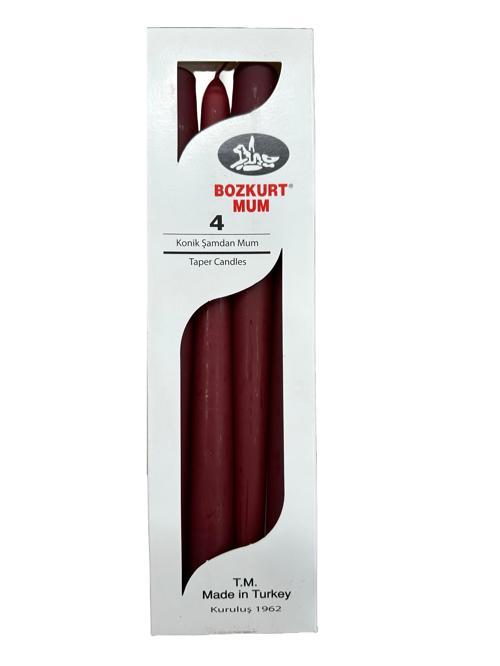 Bozkurt Konik Şamdan Mum Fener Mumu - Bordo - 24 Cm. - 4 Adetlik Paket