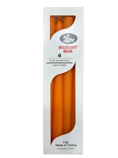 Bozkurt Konik Şamdan Mum Fener Mumu - Turuncu - 24 Cm. - 4 Adetlik Paket