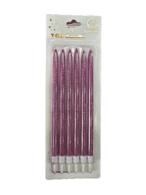 Simli Doğum Günü Parti Süs Pasta Mumu - Sarı - 15 Cm. - 6 Adetlik Paket