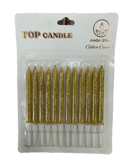 Simli Doğum Günü Parti Süs Pasta Mumu - Sarı - 8 Cm. - 12 Adetlik Paket