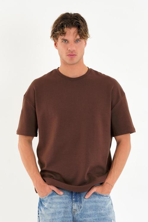 Blank Unisex Oversize Geniş Kesim Tişört %100 Pamuk Kalın Dokulu Bisiklet Yaka T-shirt