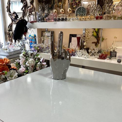 Dekoratif Barış El İşareti Gümüş Renk 18 cm