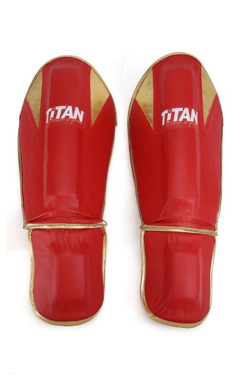 Parlak Kırmızı - Altın (Gold) Muay Thai, Kick Boks Kaval Koruyucu