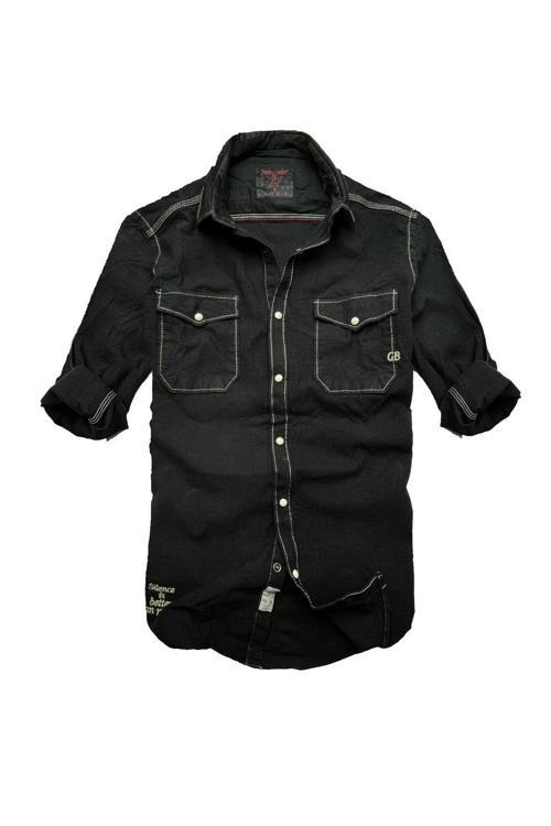 Slim Fit Likralı Esnek Kumaş Çift Cep Kot Gömlek---siyah- Likra--