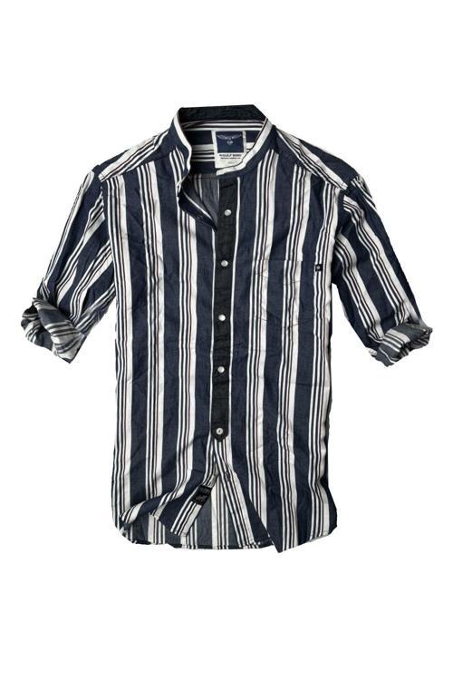 Slim Fit %100 Pamuk Kumaş Hakim Yaka Uzun Kol Gömlek--laci Çizgili--