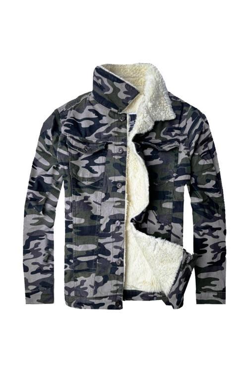 R.lion Slim Fit Kürklü Kot Mont Premium Denim--koyu Kamuflaj--