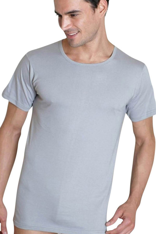 Erkek Gri Kısa Kollu Bisiklet Yaka T Shirt 2510