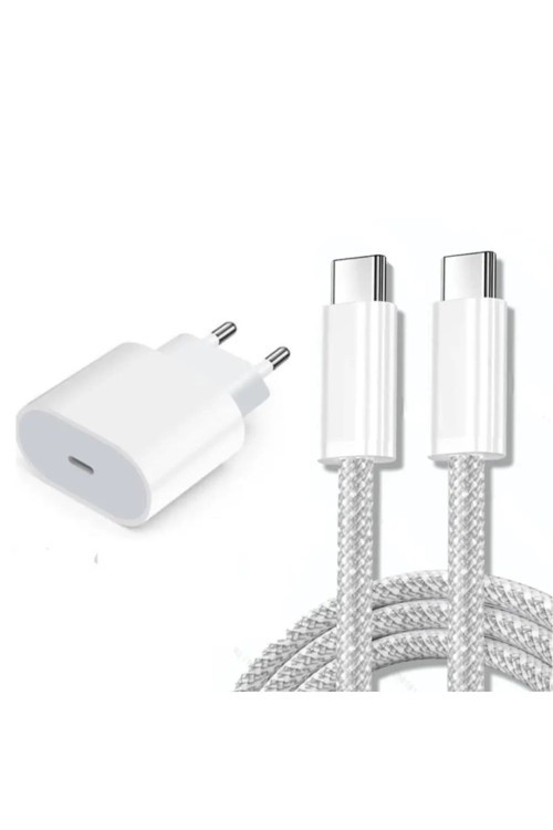 Iphone Usb-C To Usb-C Cable 20W Iphone 15 Iphone 16 Uyumlu Hızlı Şarj Aleti Adaptör Kablo Set