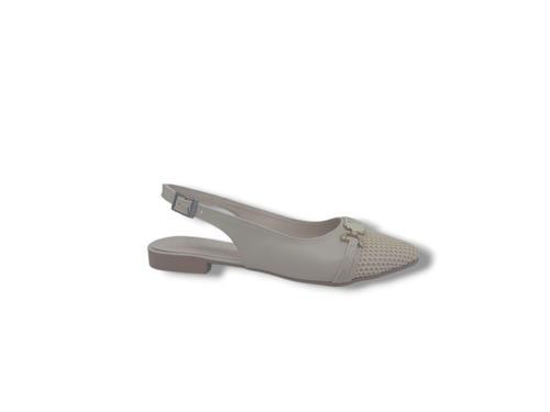 250 Kadın Krem Tokalı Baskı Desenli Arkası Açık Babet Ayakkabı