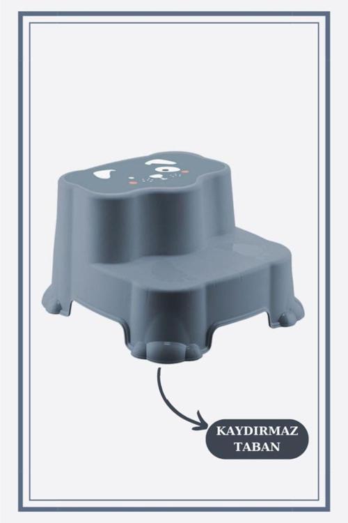 Kaydırmaz Çocuk Taburesi - Çift Basamaklı Banyo Lavabo Merdiven Yükseltici Bebek Basamağı Mavi